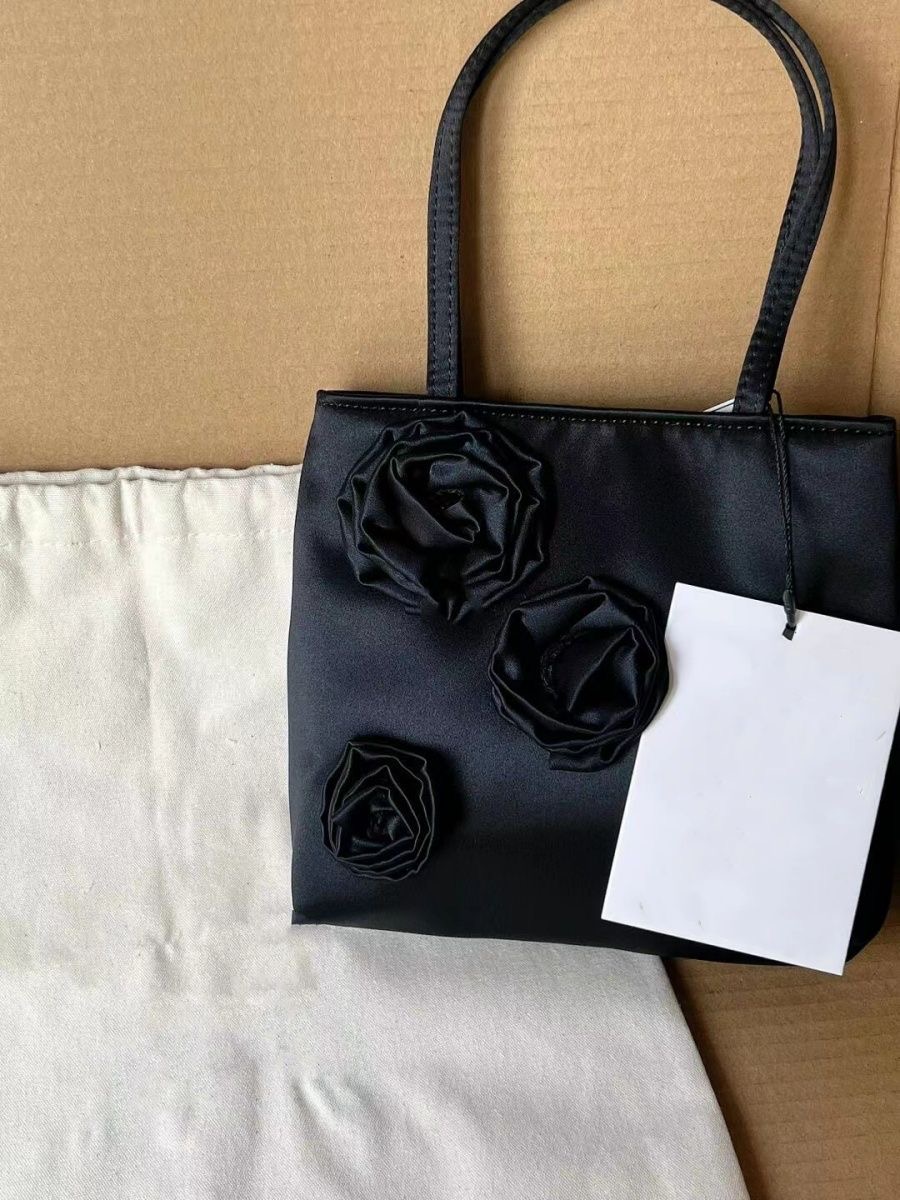 2024 Black Satin Rose One-Shoulder Handbag for Women