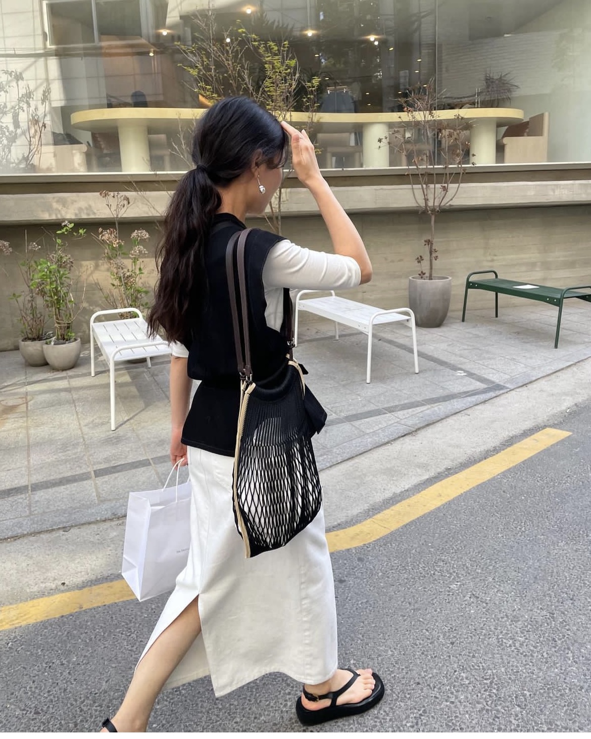 Lemaire Filt Minimalist Knit Bag Large Capacity Leather Shoulder Strap Fishing Net Bag Versatile Woven Mesh Tote for Women