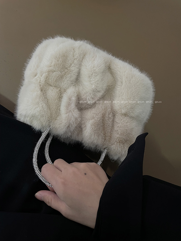 Winter Soft Cloud Handbag with Diamond Accents - Image 2