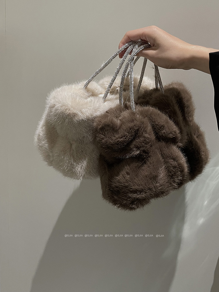 Winter Soft Cloud Handbag with Diamond Accents