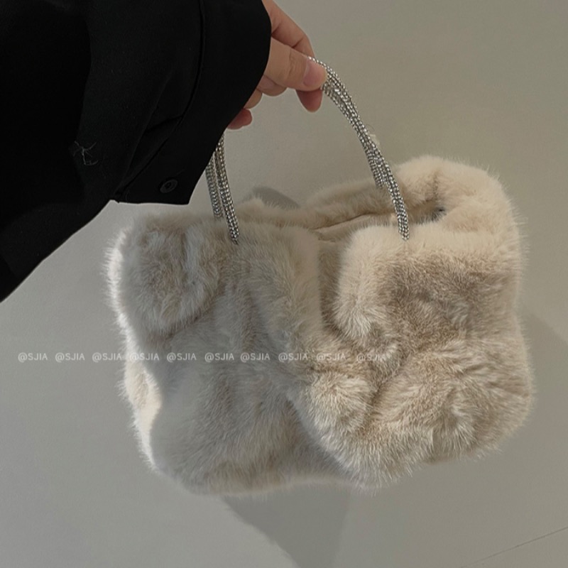 Winter Soft Cloud Handbag with Diamond Accents - Image 5