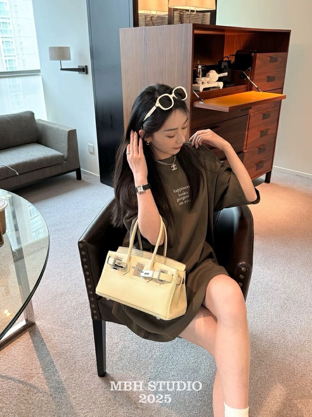 MBH Top Grain Leather Horizontal 30 Inch Silver Buckle Birkin Bag Lychee Pattern Fashion Genuine Leather Handbag - Image 4