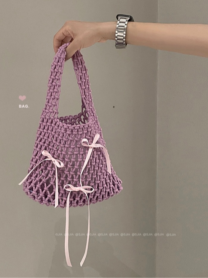 Colorful Bow Handmade Woven Bag Spring 2025
