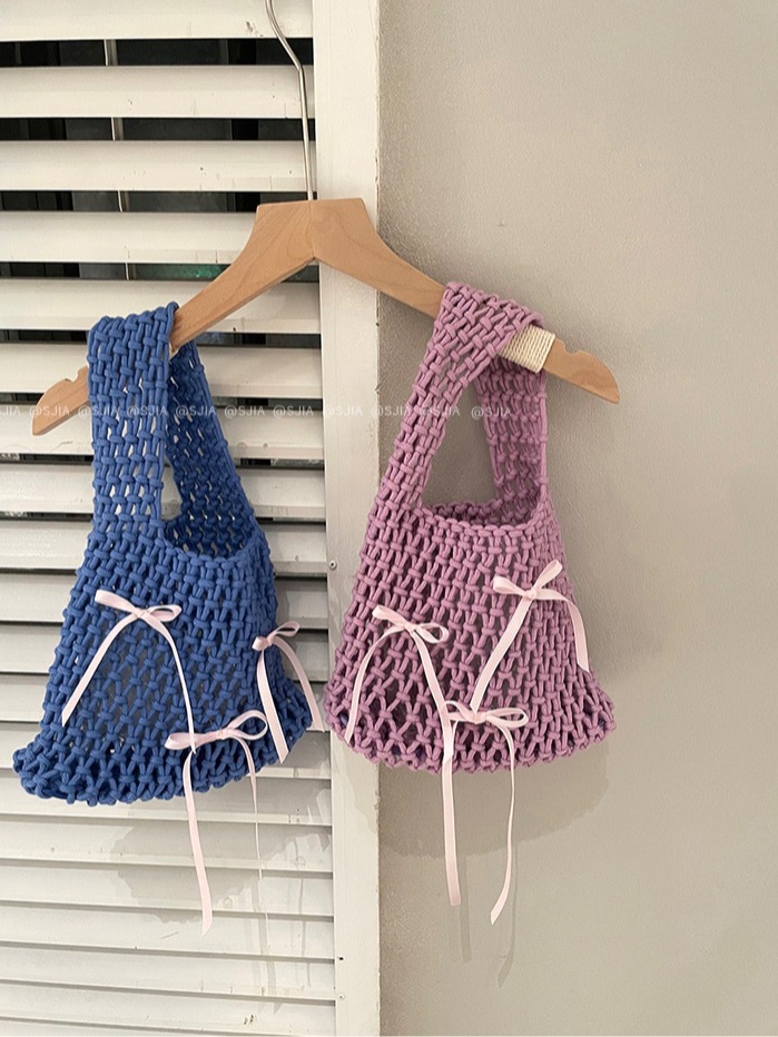 Colorful Bow Handmade Woven Bag Spring 2025 - Image 2
