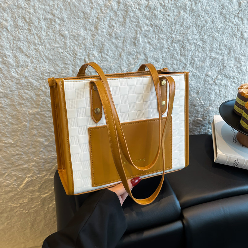 Large Capacity Color Block Tote Handbag for Women 2025 Casual Shoulder Bag - Image 3