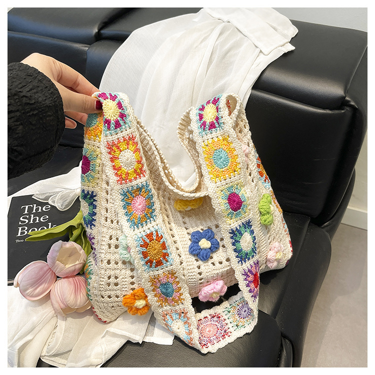 Fresh Colorful Floral Crossbody Bag for Women 2025 Woven Shoulder Bag Vacation Large Capacity Commuter Tote - Image 3