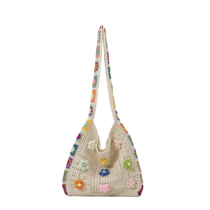 Fresh Colorful Floral Crossbody Bag for Women 2025 Woven Shoulder Bag Vacation Large Capacity Commuter Tote - Image 4