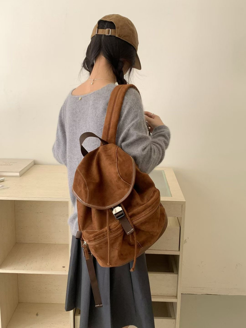 Korean Style Large Capacity Suede Backpack Retro Lightweight Versatile for Fall Winter