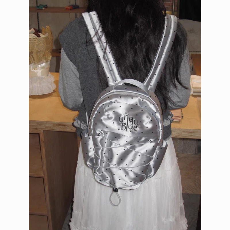 Sweet Y2K Silver Polka Dot Drawstring Backpack for Women and Men